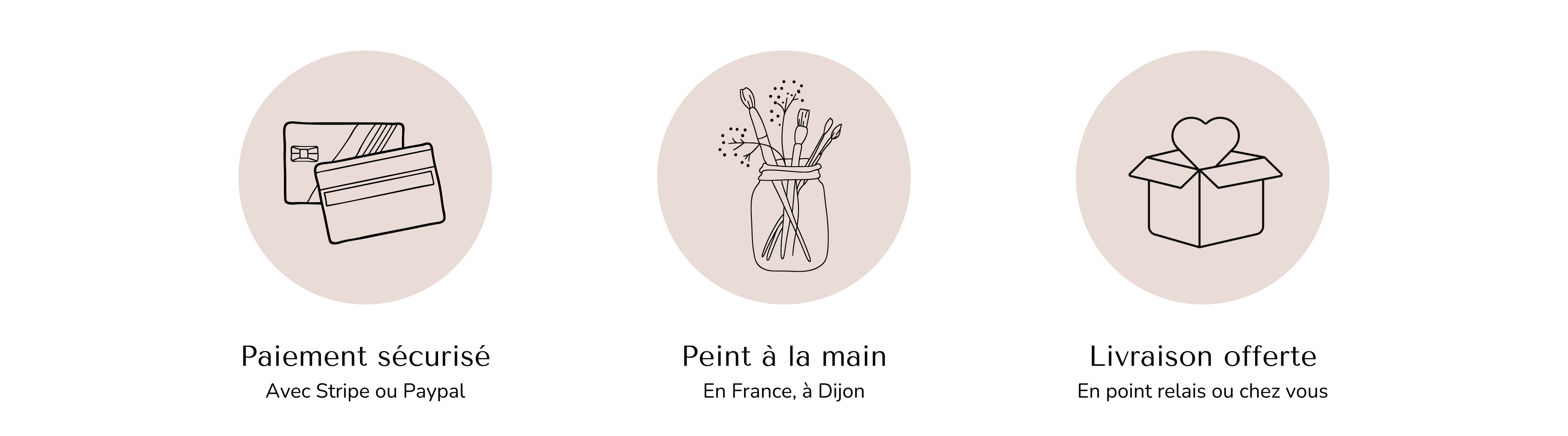 Logos dessiné, représentant le paiement sécurisé avec stripe ou paypal, Peint à la main en France à Dijon et la livraison offerte en point relais ou chez vous.