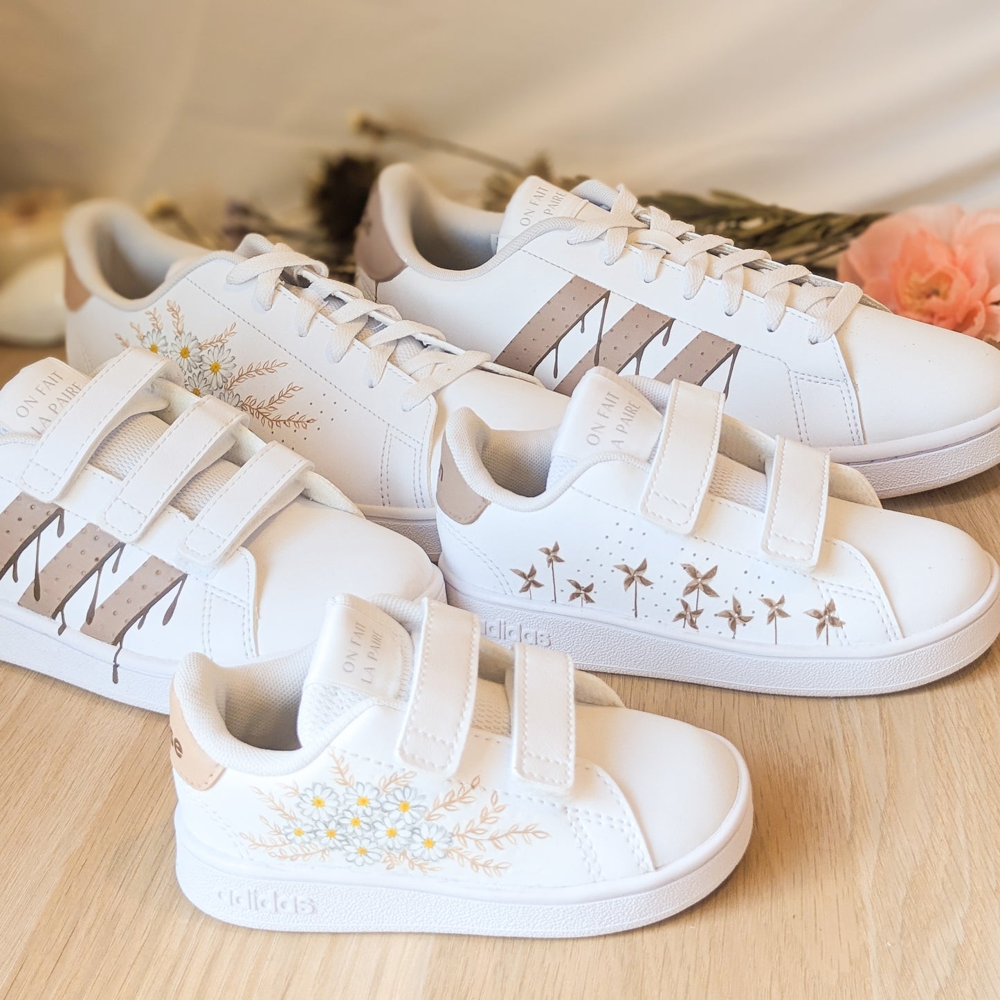 Baskets de la collection Saperlipoperles personnalisées à la main